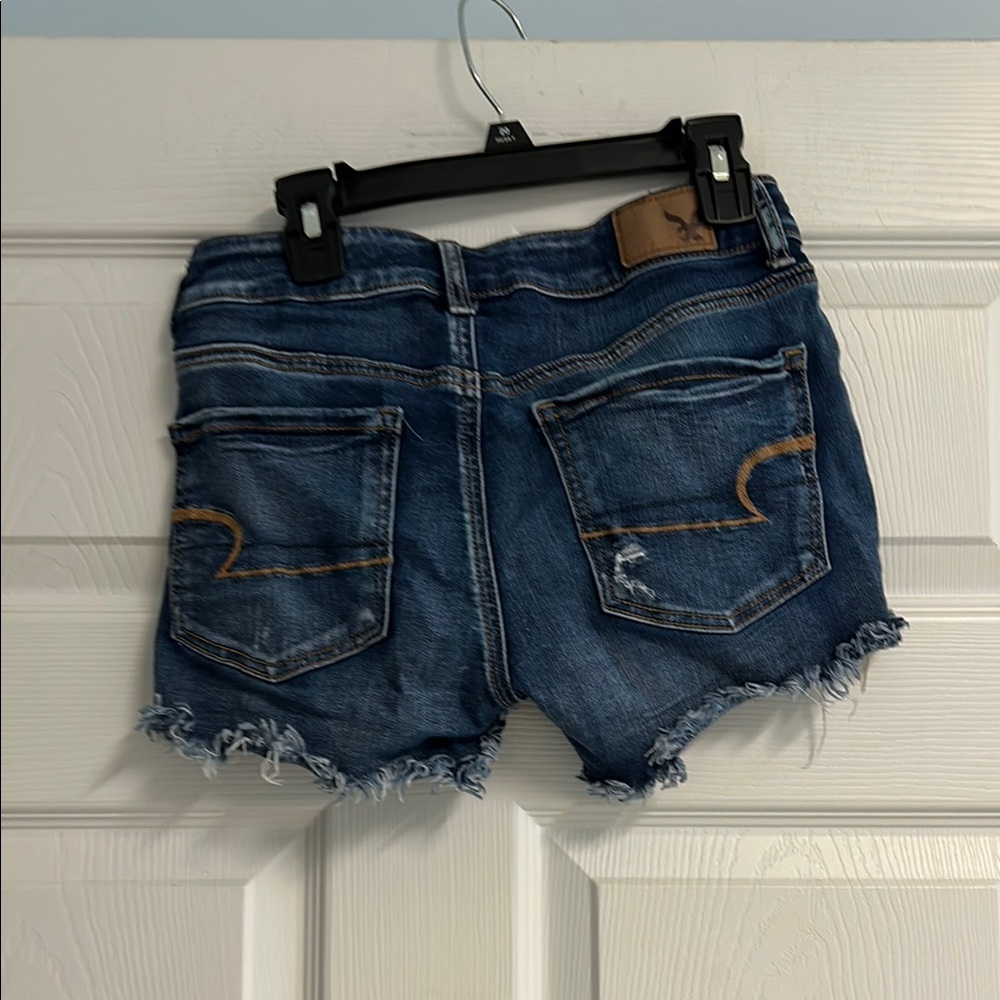 American Eagle Outfitters Women's Dark Blue Ripped Jean Shorts - Picture 8 of 17